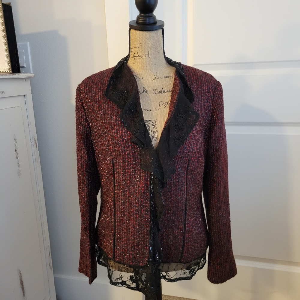 CHICO'S SZ.1 BEADED TWEED BLAZER/JACKET (Gently Used) - Picture 1 of 10